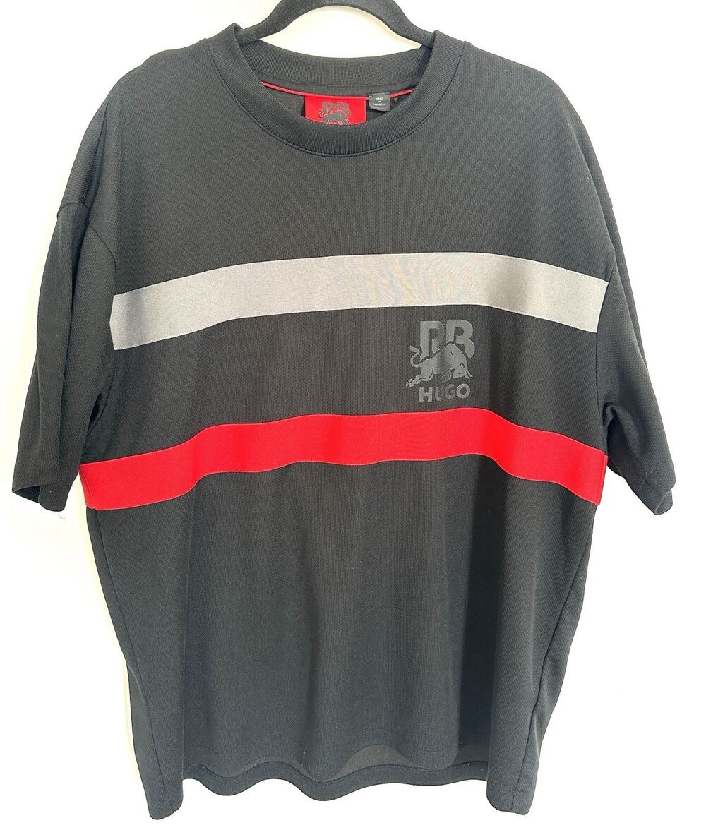 HUGO RB Visa PR Men's Black Red Gray Colorblock Bull Logo T-Shirt XL